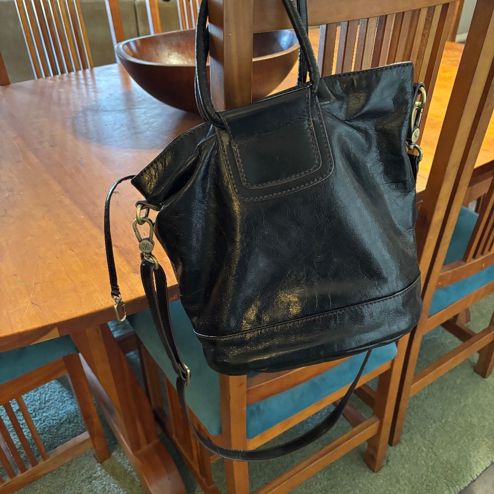 HOBO International Black Leather Sheila Bag with Black Leather Zip Wallet